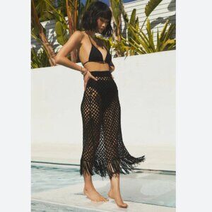 Lulus Crochet Swim Cover Up Midi Skirt Black Size Large NWT